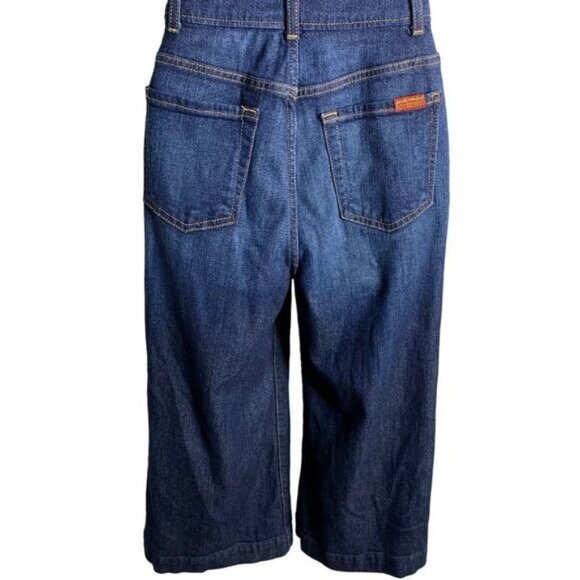 7 for All Mankind Retro Denim Jumpsuit 25 Med Wash Cropped Wide Leg Pockets Zip - Picture 7 of 9